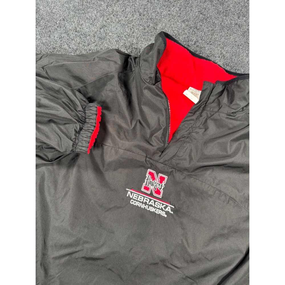 VTG Nebraska Cornhuskers Pullover Jacket Mens 2XL Black Red Fleece Lined Huskers
